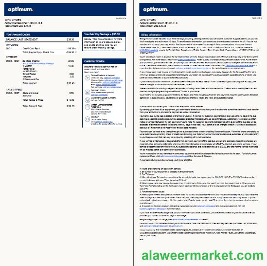 USA Optimum utility bill template in Word and PDF formats, 4 pages, version 2, 3-4 pages